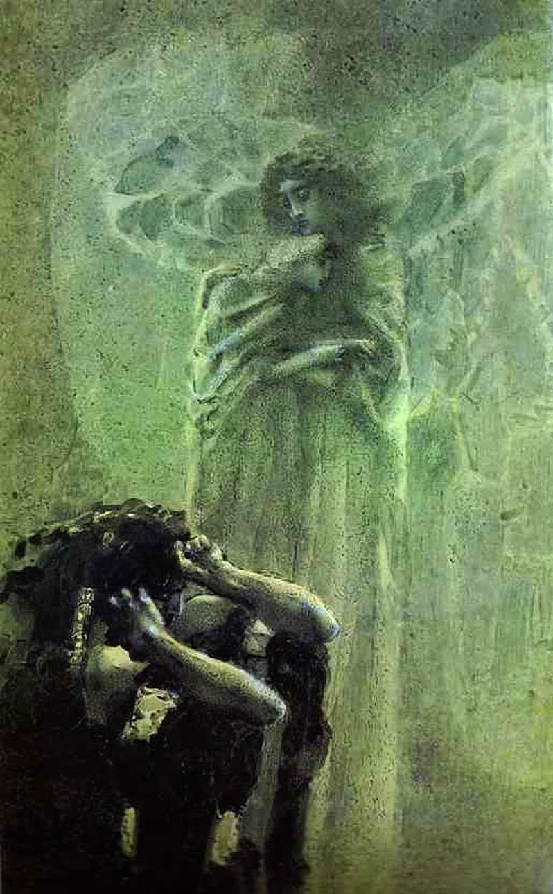 Акварель Михаила Врубеля «Ангел с душой Тамары и Демон» (1891) после реставрации. Фото: Государственная Третьяковская галерея