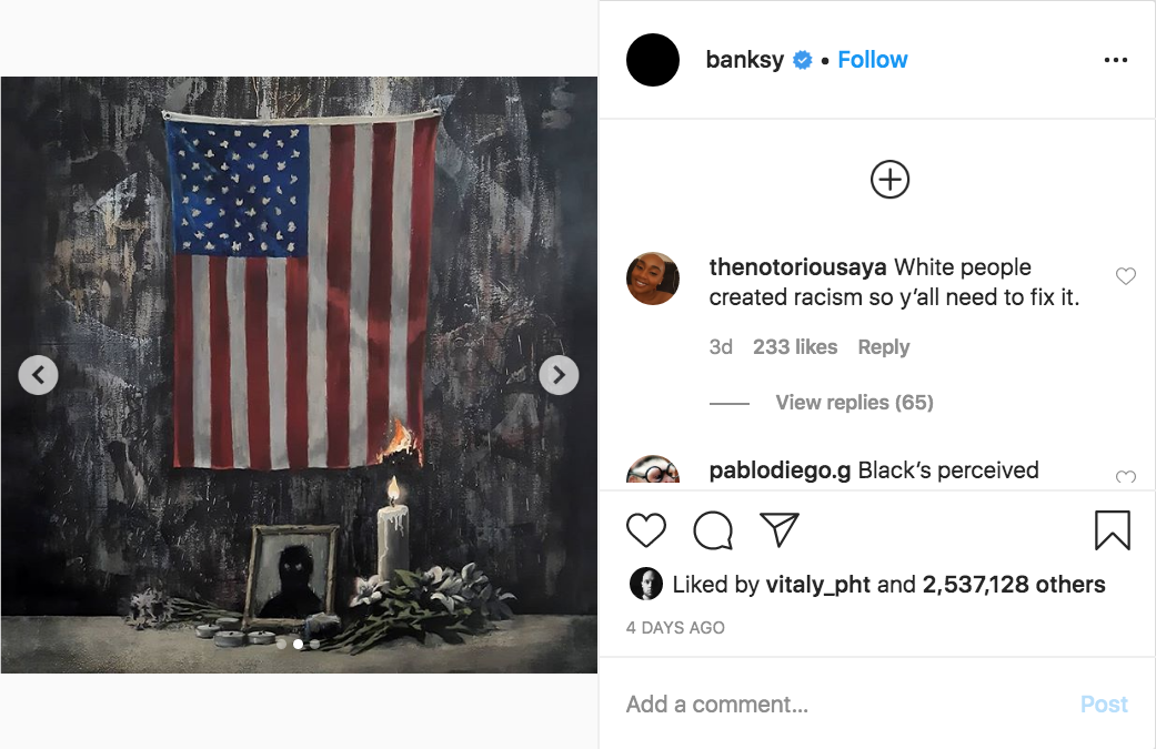 Работа Бэнкси памяти Джорджа Флойда. Фото: Banksy Instagram