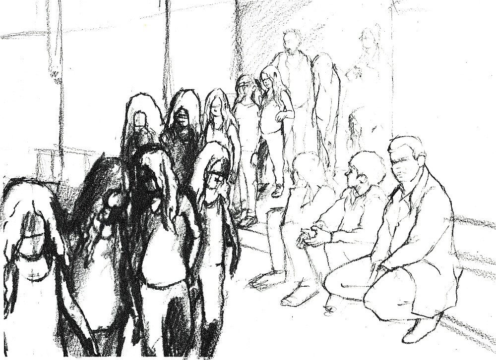 Зарисовка Филиппом Паррено перформанса Тина Сегала «Аnnlee» в Пале-де-Токио в 2013 году