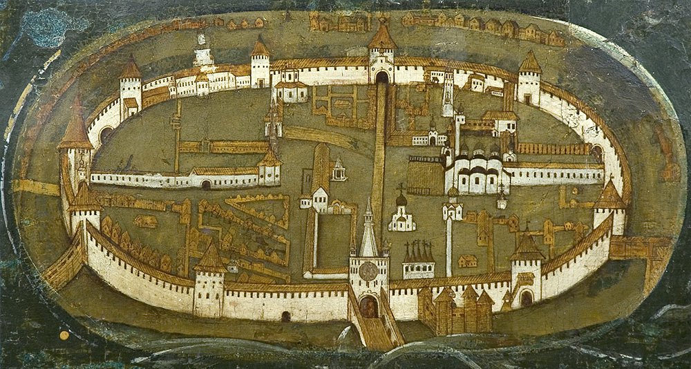 Фрагмент иконы рубежа XVii–XViii вв. Богоматерь Знамение из церкви Михаила Архангела на торгу изображает новгород как развитый европейский центр. Фото: Новгородский музей-заповедник