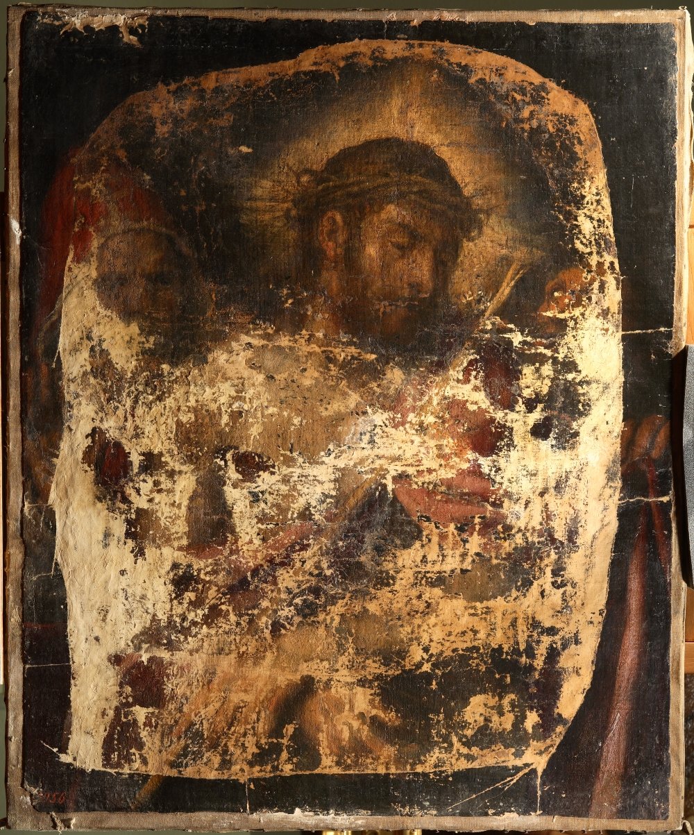 «Се, Человек» (Ecce Homo) Тициана попала в московский музей из Эрмитажа в 1924 г. В 1927-м ее украли, неаккуратно вырезав из рамы. Нашли картину в 1931-м и с тех пор никогда не выставляли / The Pushkin State Museum of Fine Art