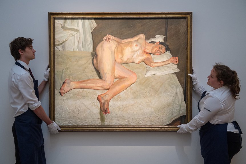Люсьен Фрейд. «Портрет на белом покрывале». Продано на Sotheby's за $29,8 млн. Самое дорогое произведение художника, проданное в Лондоне. Фото: Sotheby'