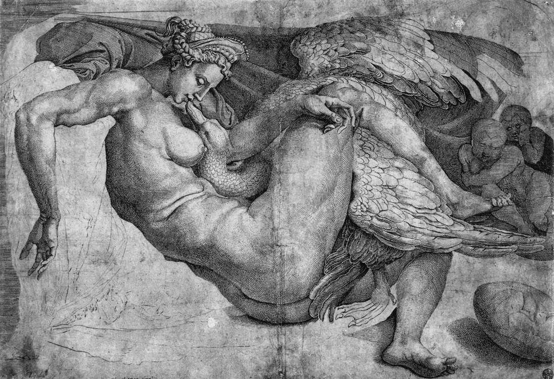 Микеланджело. «Леда, ласкаемая лебедем, с Кастором и Поллуксом». 1529–1530. Рисунок к несохранившейся картине. Фото: Le Gallerie degli Uffizi, Firenze