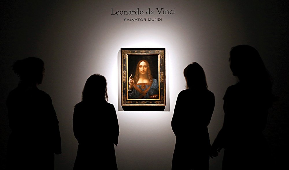 Леонардо да Винчи. «Спаситель мира» (Salvator Mundi). На аукционе Christie's в Лондоне. Фото: AP Photo/Kirsty Wigglesworth, File/ТАСС