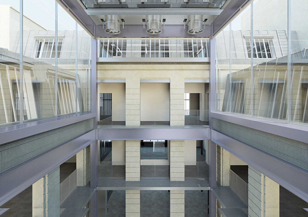 Центральный выставочный зал с убранным полом — одна из 49 возможных конфигураций здания. Фото: OMA / Fondation d'entreprise Galeries Lafayette