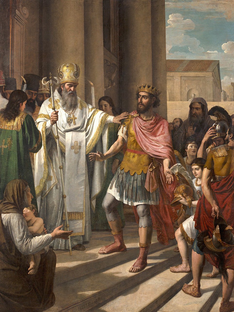 Андрей Иванов (1775–1848). «Амвросий Медиоланский воспрещает императору Феодосию вход в храм». 1829. Фото: Государственная Третьяковская галерея