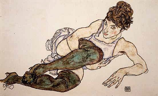 Эгон Шиле. Лежащая женская фигура в зеленых чулках. 1917