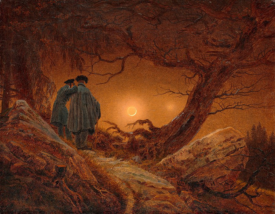 Каспар Давид Фридрих. «Двое мужчин, созерцающих луну». 1819–1820 гг. Альбертинум, Государственные художественные собрания Дрездена. Фото: Эльке Эстель