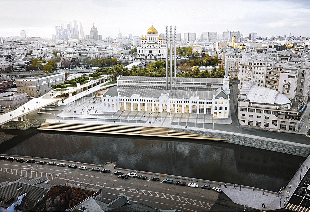 Вид на ГЭС-2 с Болотной набережной. Рендер. Фото: Renzo Piano Building Workshop (RPBW)