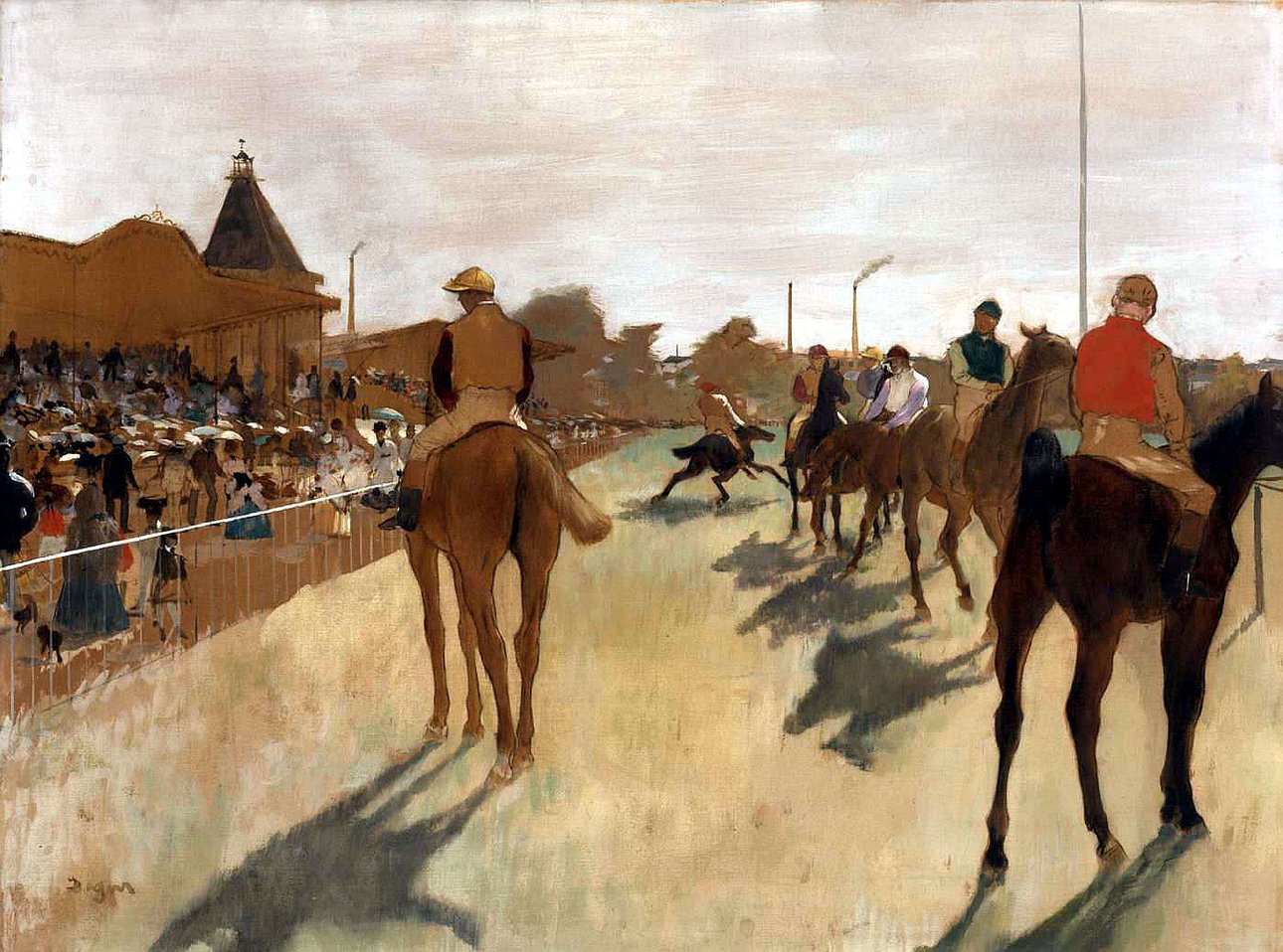 Chevaux de courses devant les tribunes. Edgar Degas. 1872