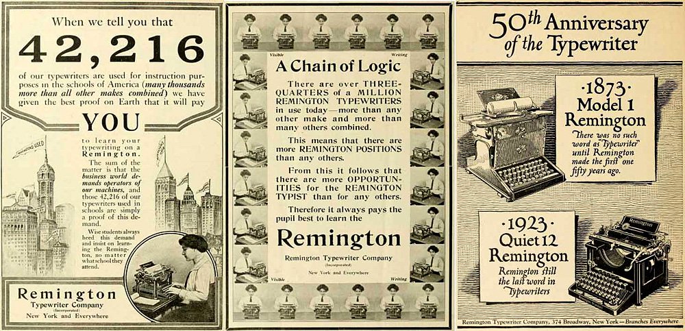 Реклама пишущих машинок Remington для американских журналов 1930-х годов. Фото: «Антикварный центр на Садовом»