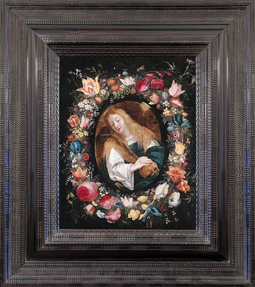 Ян Брейгель Младший и Эразм Квеллин. «Цветочный венок с Марией Магдалиной, распятием и черепом». Около 1630. Фото: салон «Галерея Михайлов»