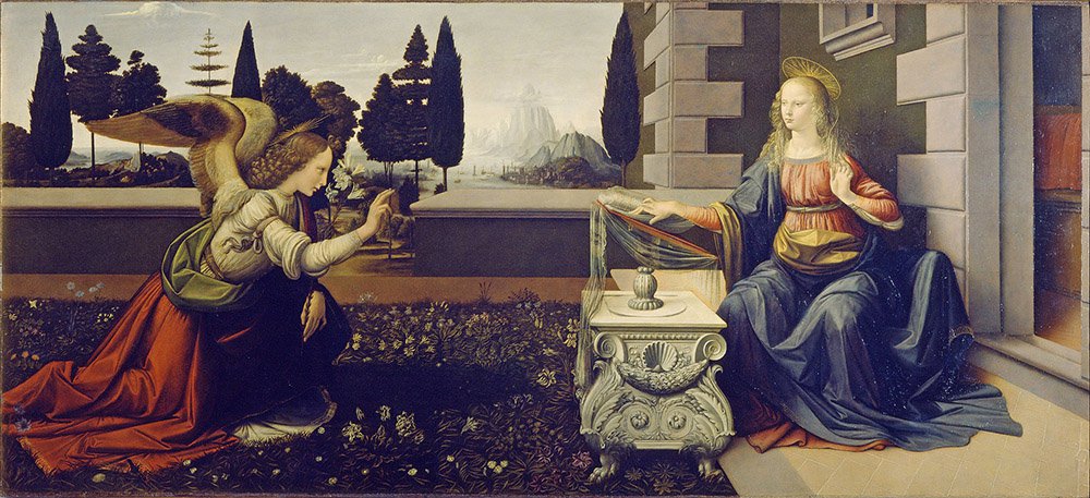 Leonardo da Vinci. Annunciation (1475–1480)‍. Courtesy of Uffizi