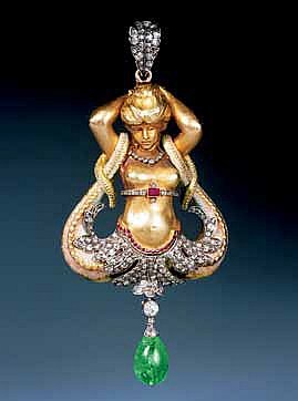 Подвеская с фигурой русалки. Около 1870. Галерея Epoque Fine Jewels, Кортрейк (Бельгия)